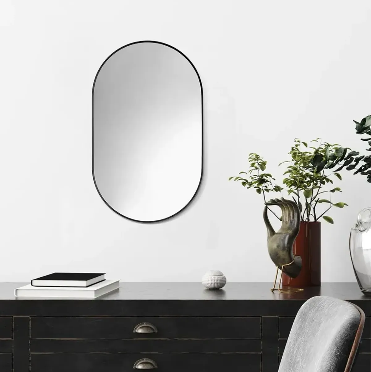 Altair Ispra 36 Oval Bathroom/Vanity Matt Black Aluminum Framed Wall Mirror