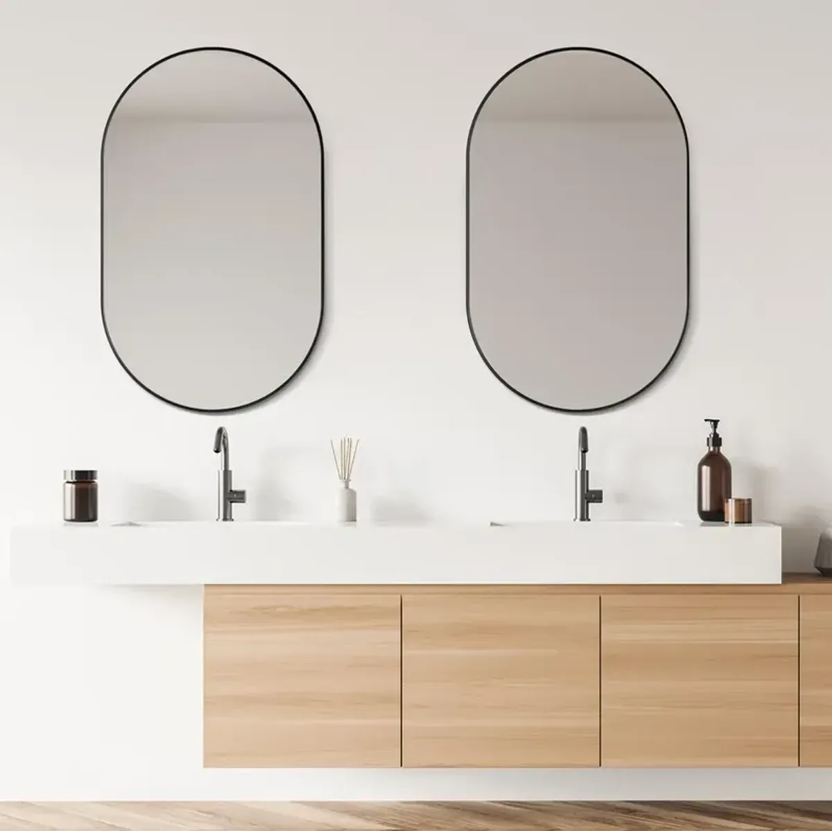 Altair Ispra 36 Oval Bathroom/Vanity Matt Black Aluminum Framed Wall Mirror