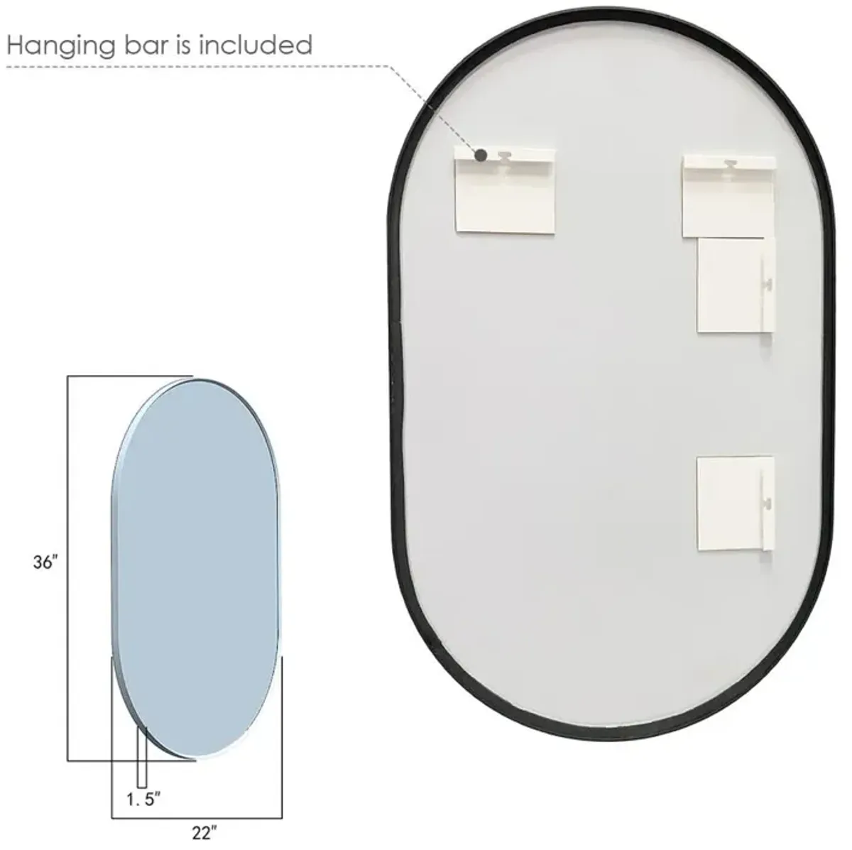 Altair Ispra 36 Oval Bathroom/Vanity Matt Black Aluminum Framed Wall Mirror