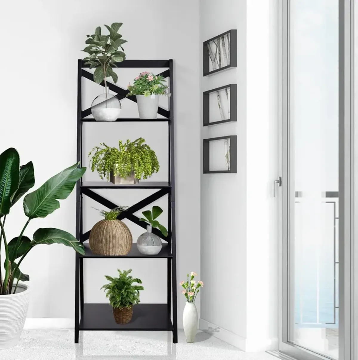 4-tier Leaning Free Standing Ladder Shelf Bookcase