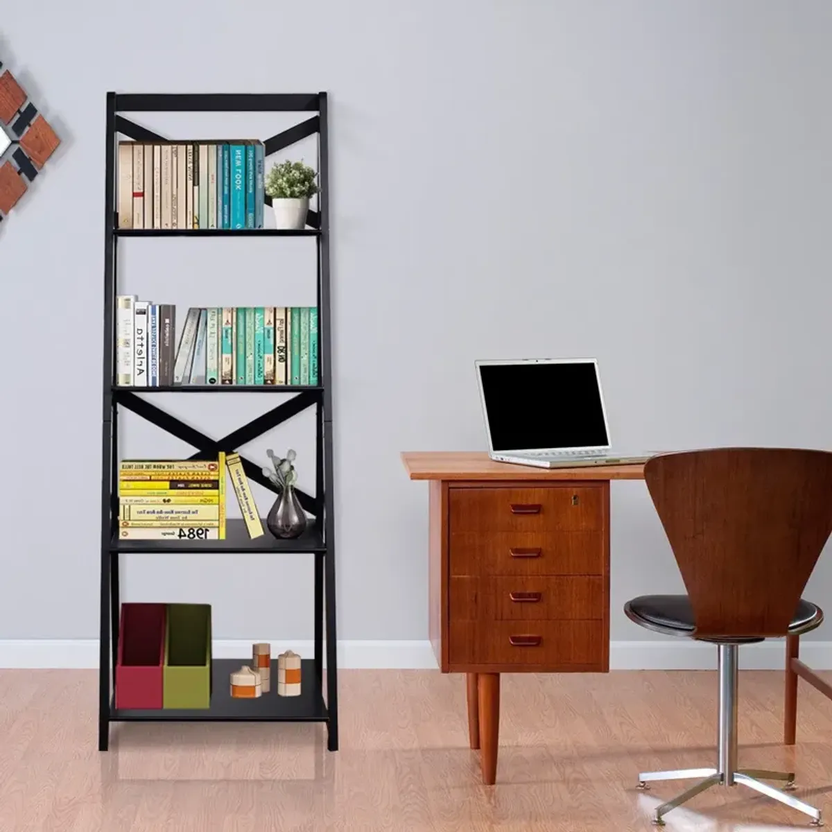 4-tier Leaning Free Standing Ladder Shelf Bookcase