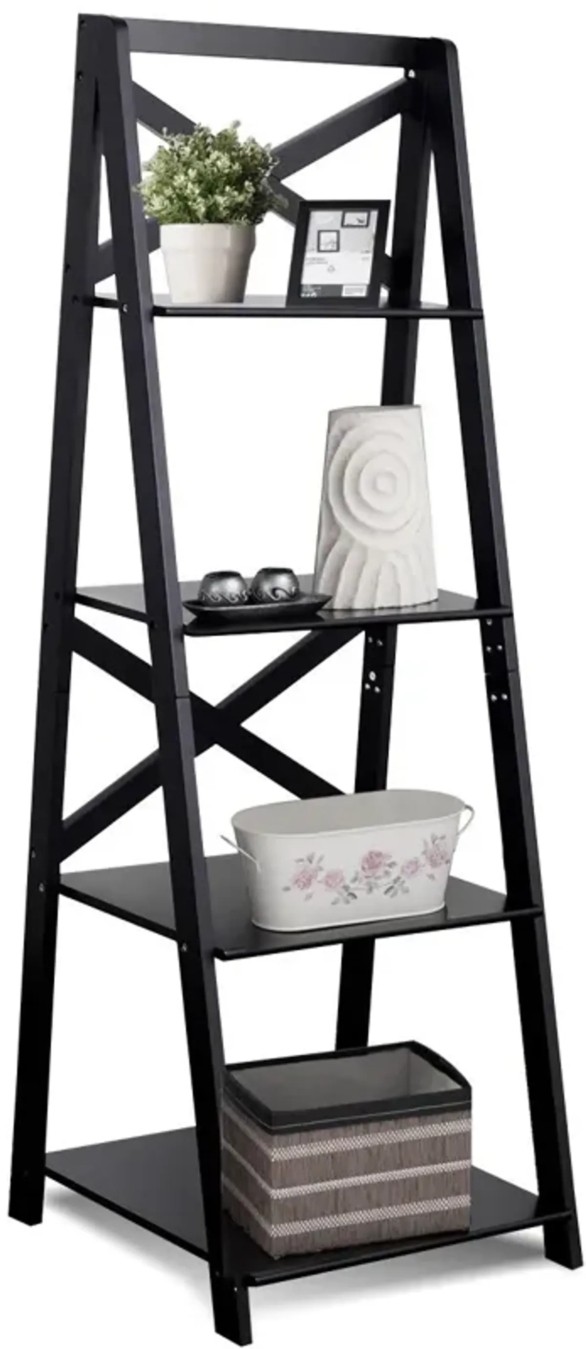 4-tier Leaning Free Standing Ladder Shelf Bookcase