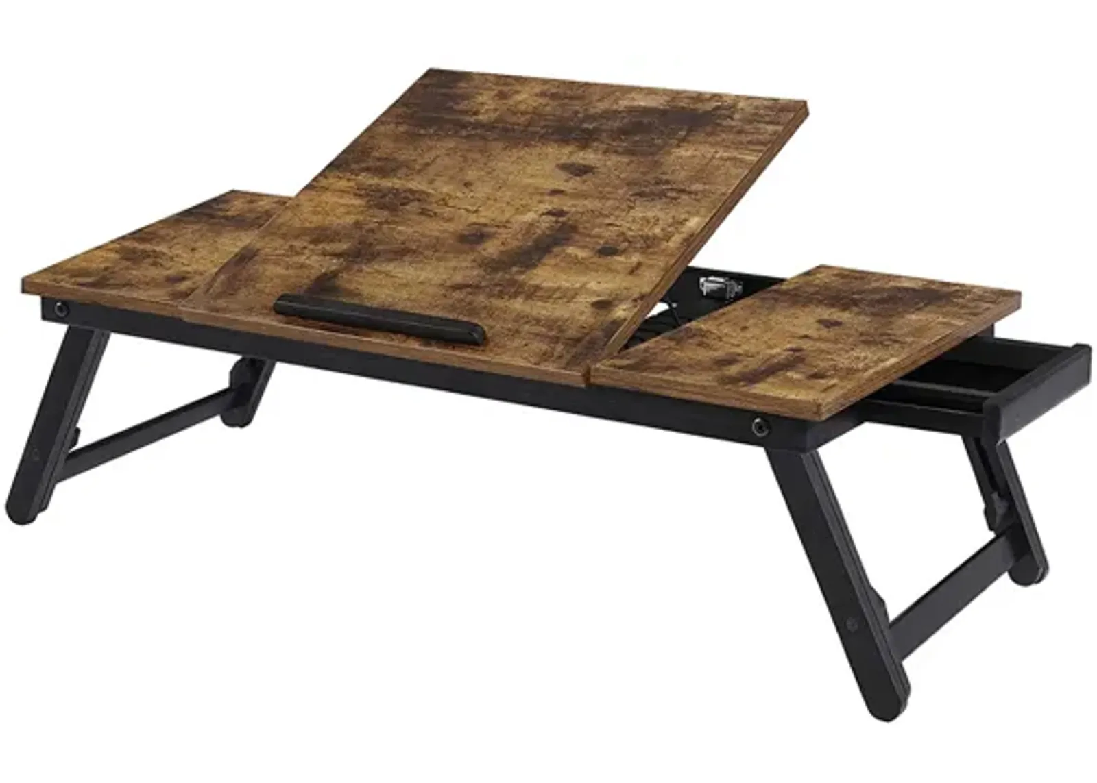 Rustic Dark Brown Laptop Desk - Adjustable Tilt Top, Folding Legs, and Drawer for Bed, Sofa, and Breakfast