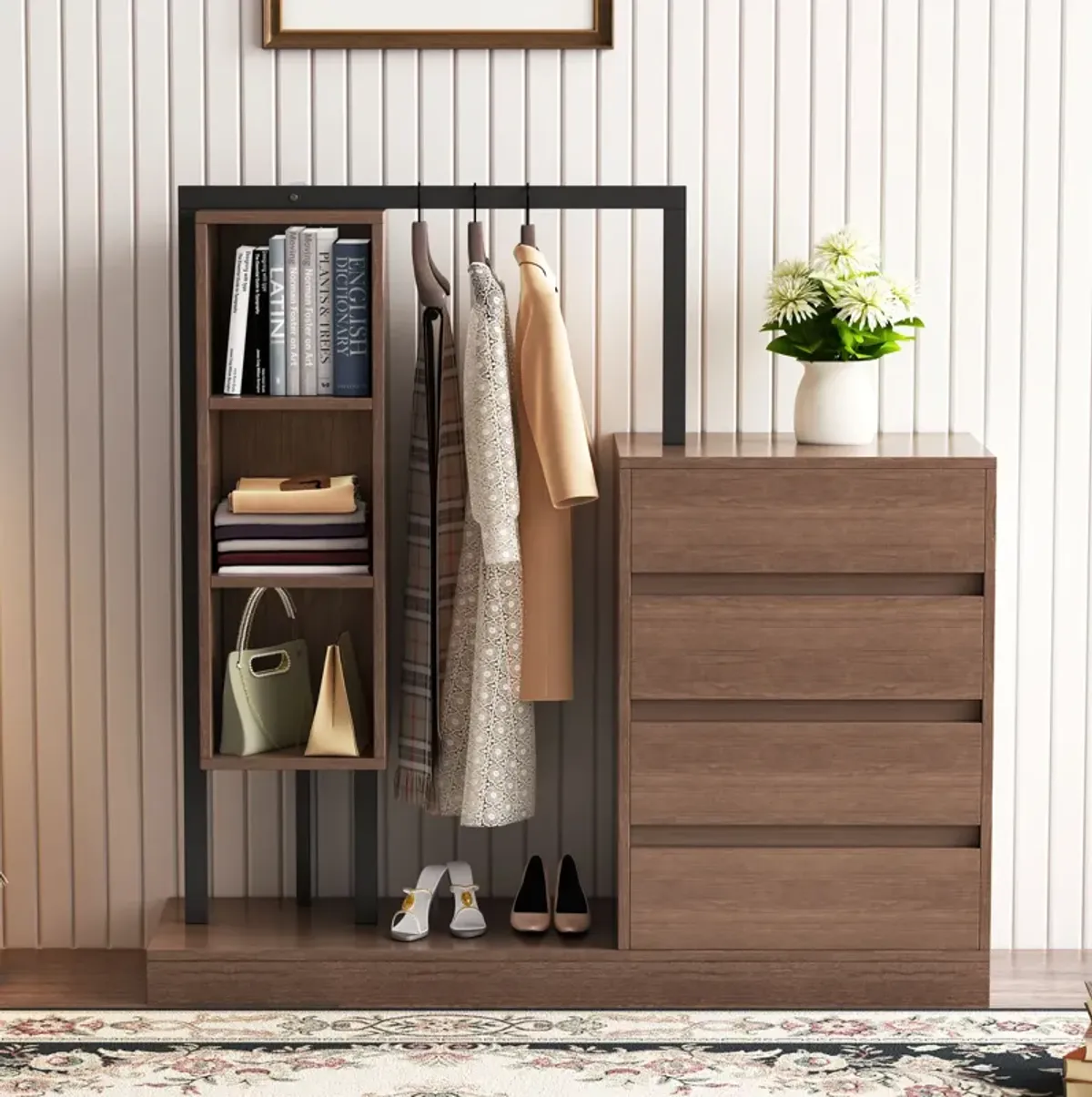 Merax Wardrobe with 4 Drawers and 3 Shelves