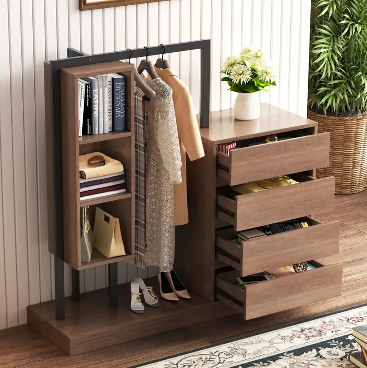 Merax Wardrobe with 4 Drawers and 3 Shelves