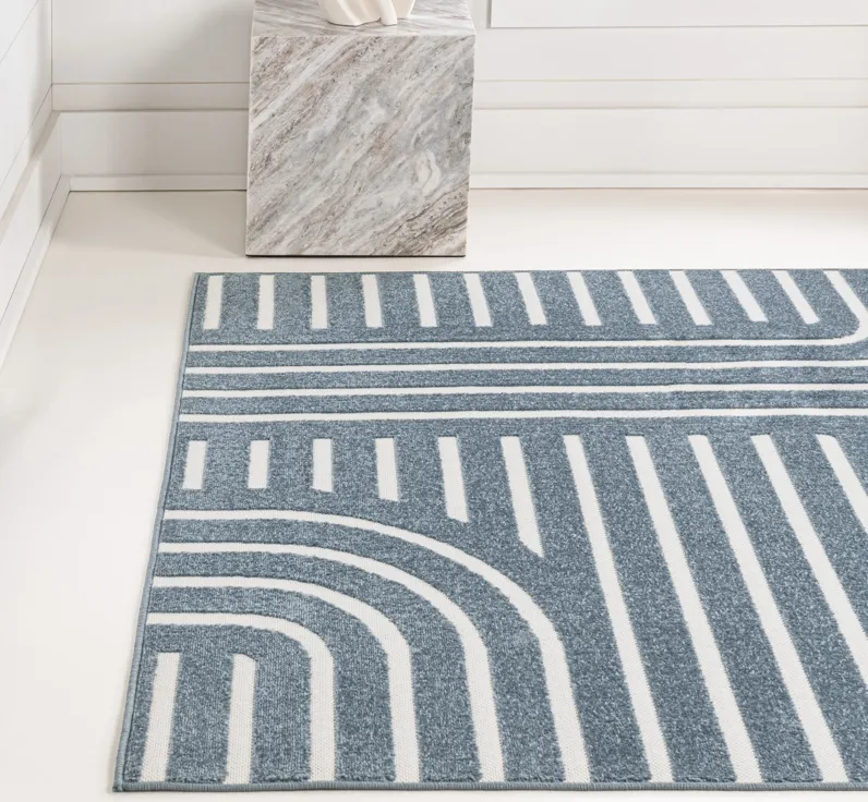 Anders High-Low MidCentury Modern Arch Stripe Two-Tone Navy/Cream 4 ft. x 6 ft. Indoor/Outdoor Area Rug