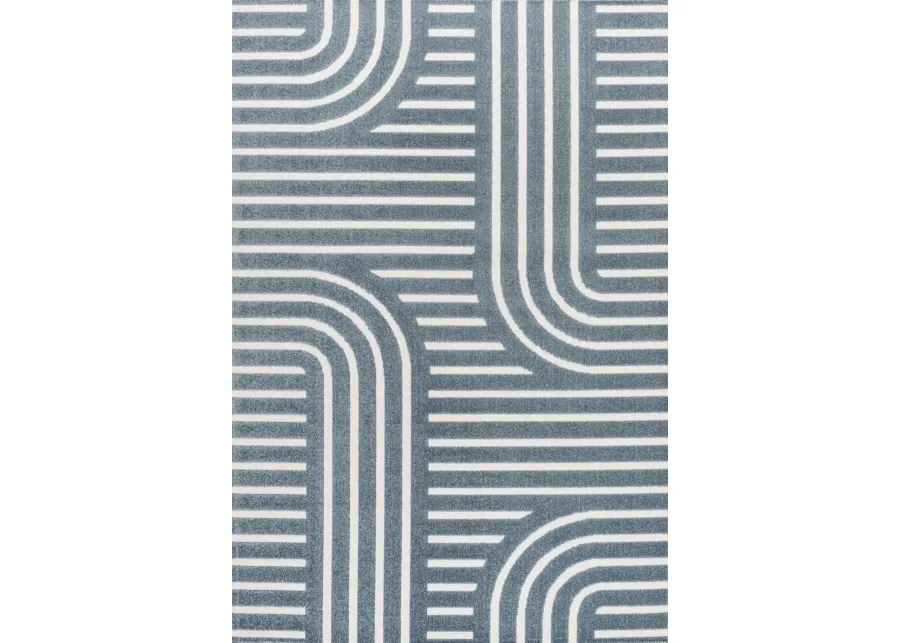 Anders High-Low MidCentury Modern Arch Stripe Two-Tone Navy/Cream 4 ft. x 6 ft. Indoor/Outdoor Area Rug