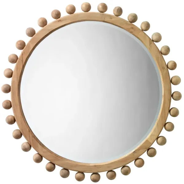 Mirror with Spherical Beads Accent and Wooden Frame, Brown-Benzara