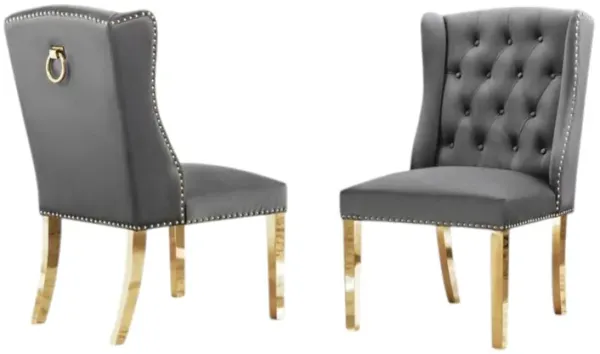 Set of 2 Tufted Velvet Upholstered Side Chairs -Dark Grey