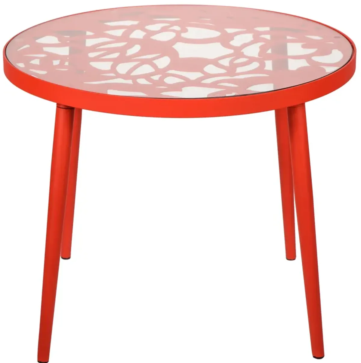 LeisureMod Devon Tree Design Glass Top Aluminum Base Outdoor End Table