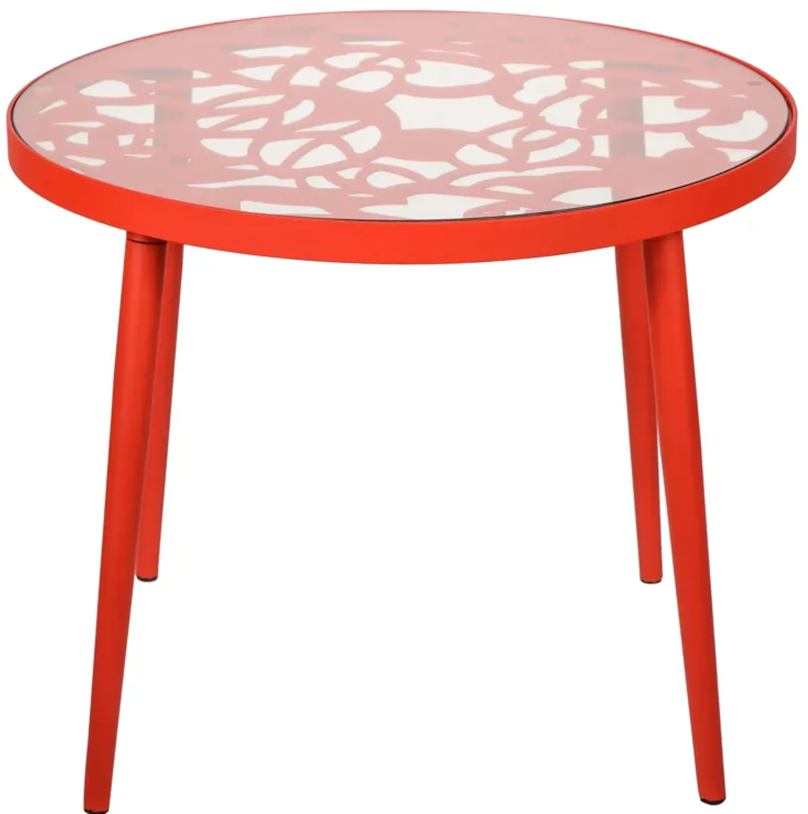 LeisureMod Devon Tree Design Glass Top Aluminum Base Outdoor End Table