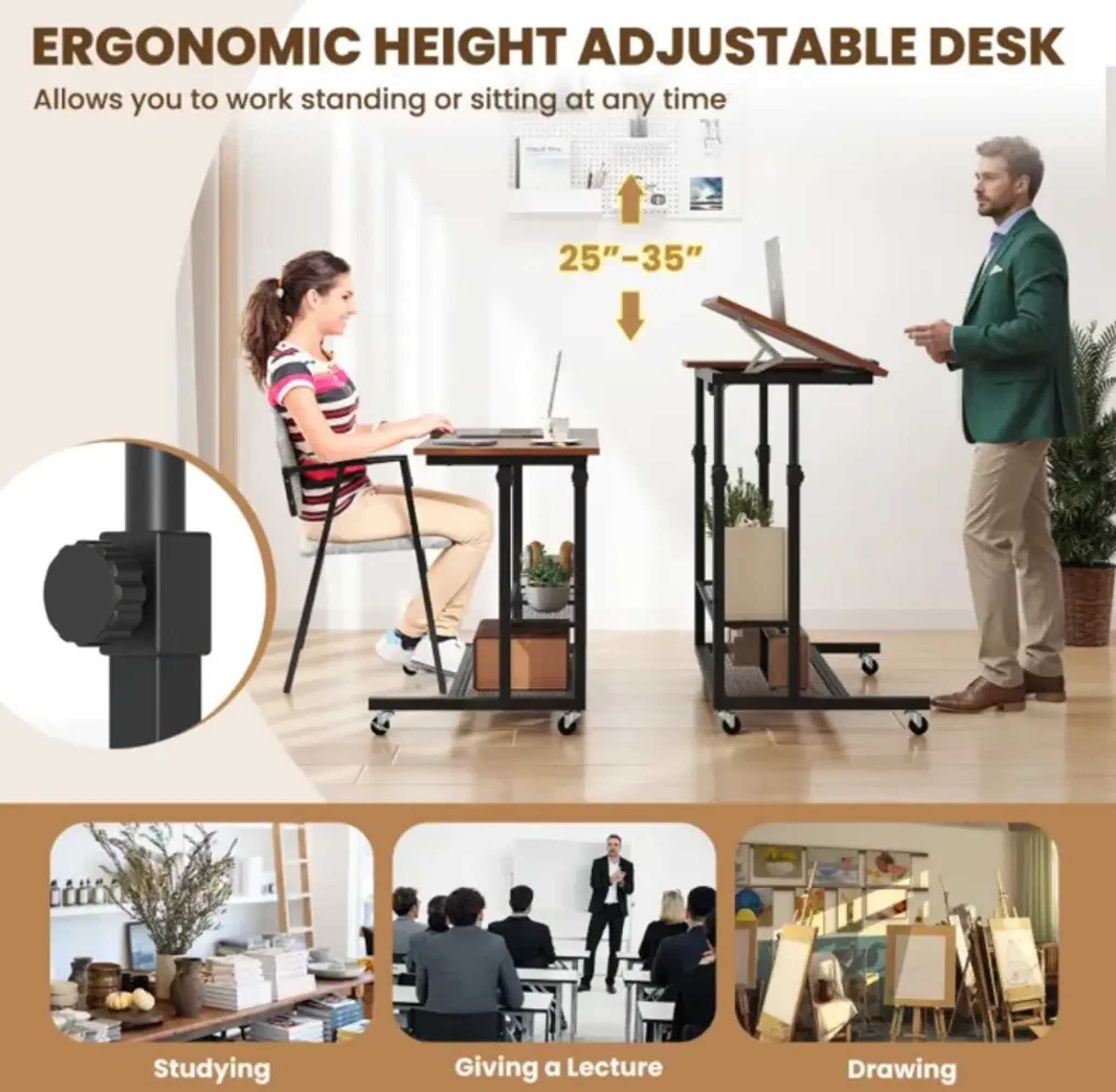 Hivvago Mobile Stand Up Desk Height Adjustable Standing Table With ...