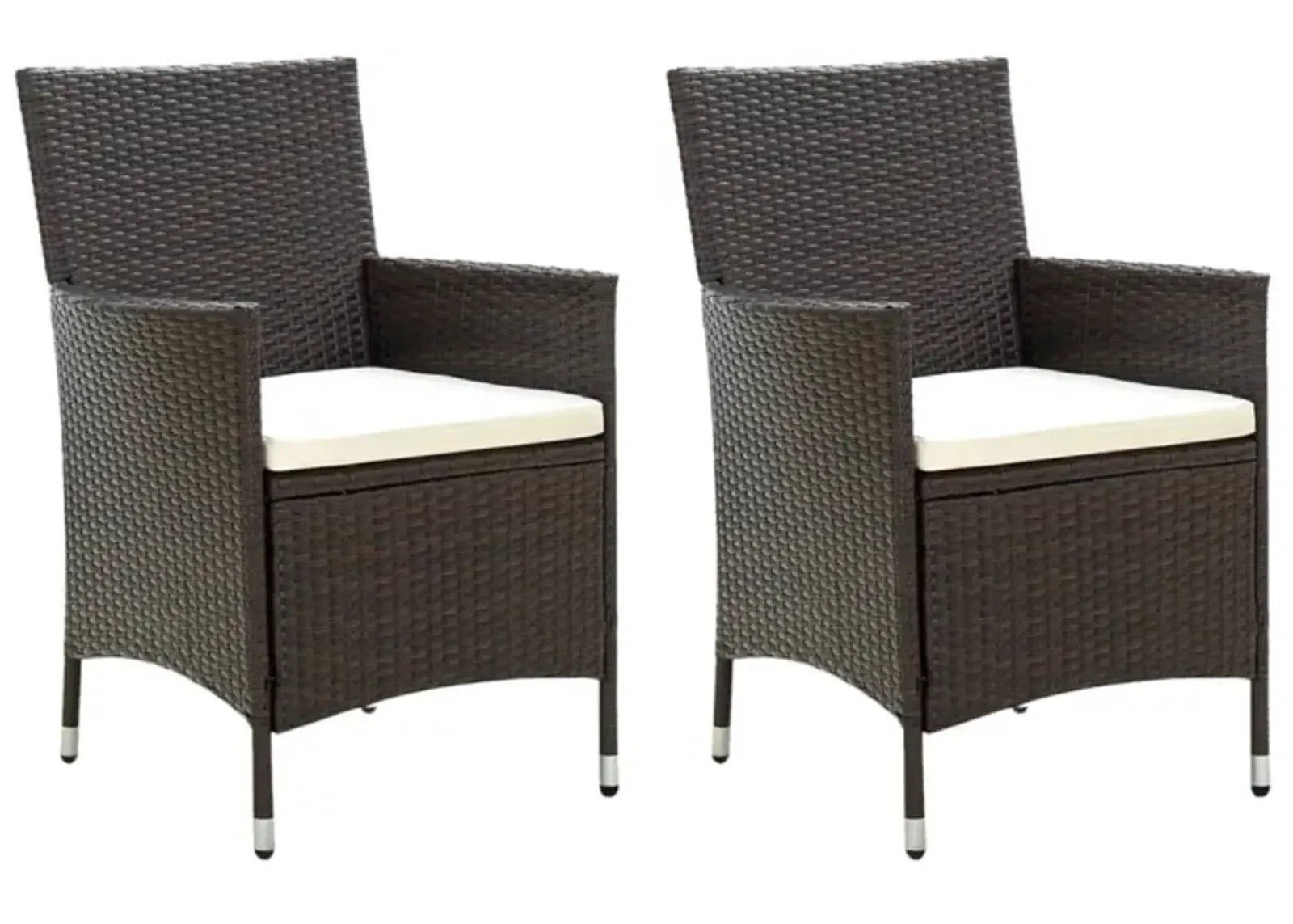 vidaXL Patio Chairs with Cushions 2 pcs Poly Rattan Brown