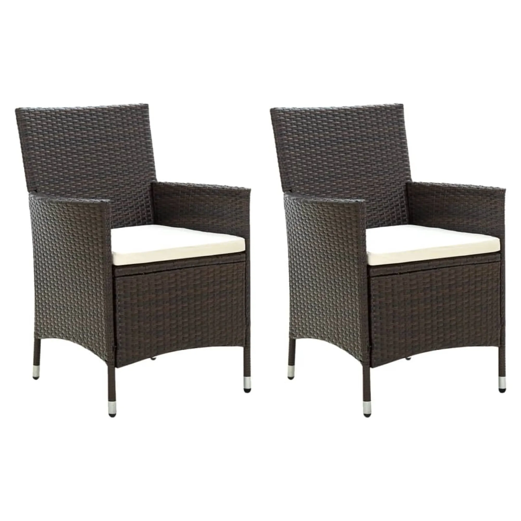 vidaXL Patio Chairs with Cushions 2 pcs Poly Rattan Brown