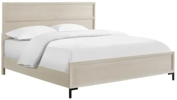 Bedy California King Platform Bed, Antique White Panel Headboard - Benzara