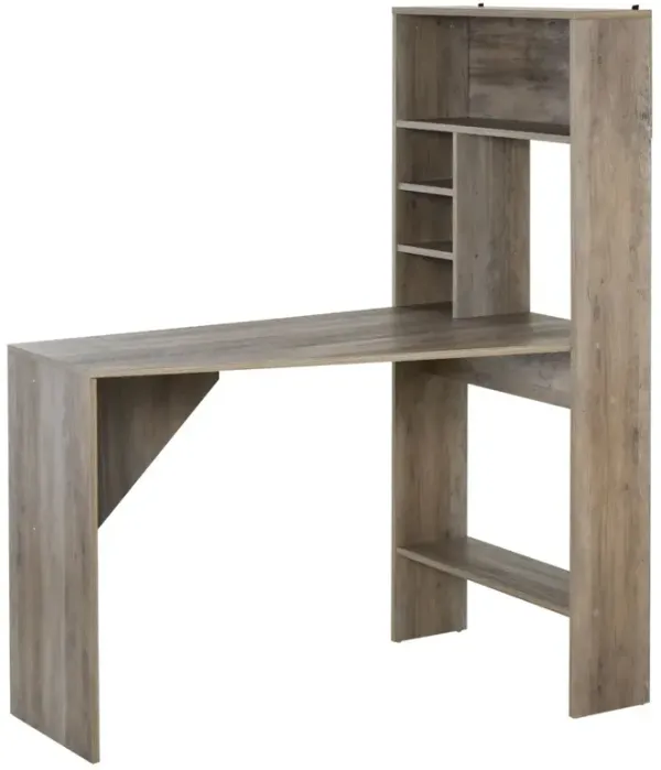Grey Nordic Desk: Wooden PC Workstation with Storage Hutch