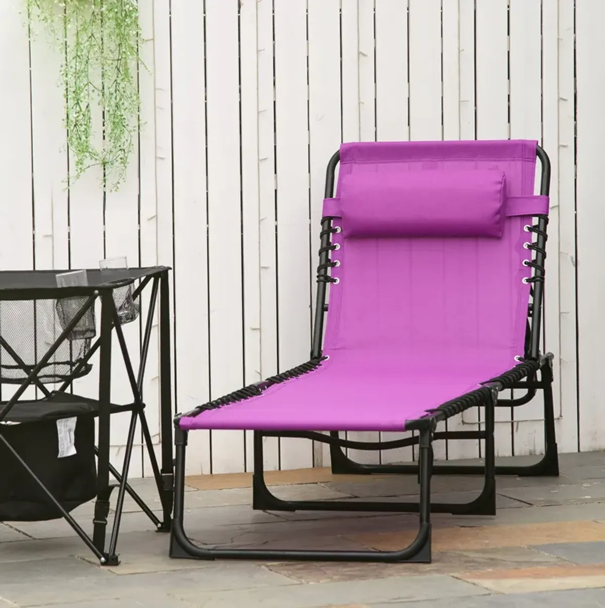 Purple Patio Lounger: 4-Position Folding Chaise with Pillow