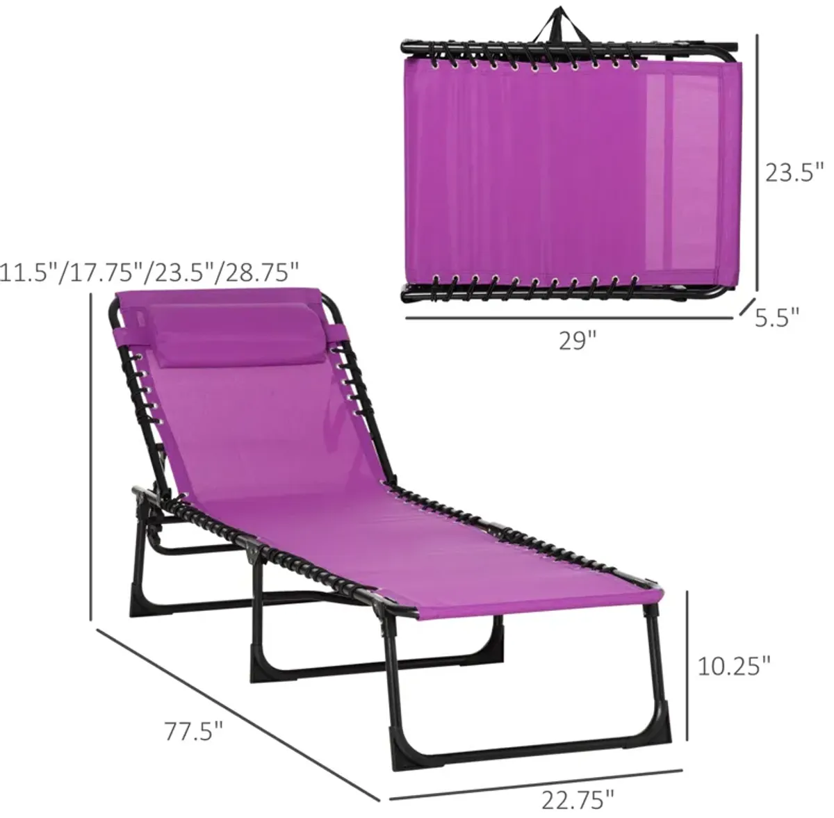 Purple Patio Lounger: 4-Position Folding Chaise with Pillow