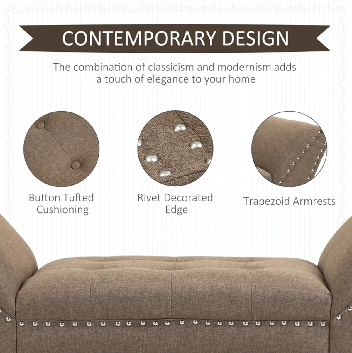 Brown Living Room Bench: Button Tufted Fabric Ottoman