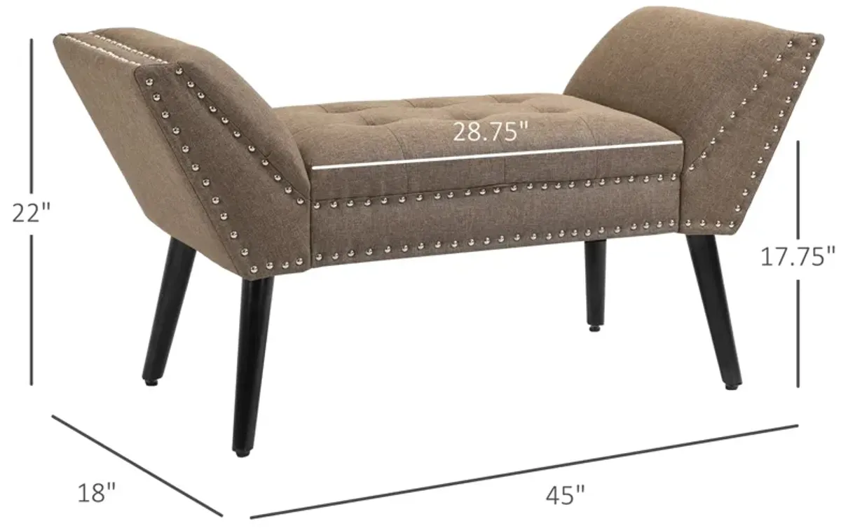 Brown Living Room Bench: Button Tufted Fabric Ottoman