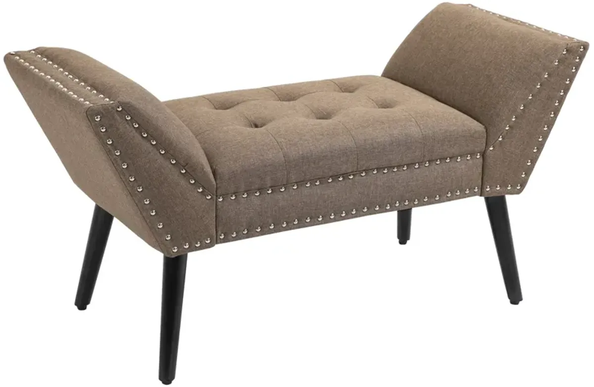 Brown Living Room Bench: Button Tufted Fabric Ottoman