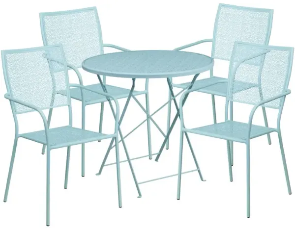 Flash Furniture Oia Commercial Grade 30" Round Black Indoor-Outdoor Steel Folding Patio Table Set with 4 Square Back Chairs