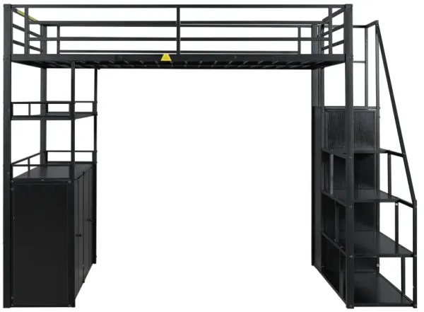 Merax Metal Loft Bed with Storage Staircase and Wardrobe
