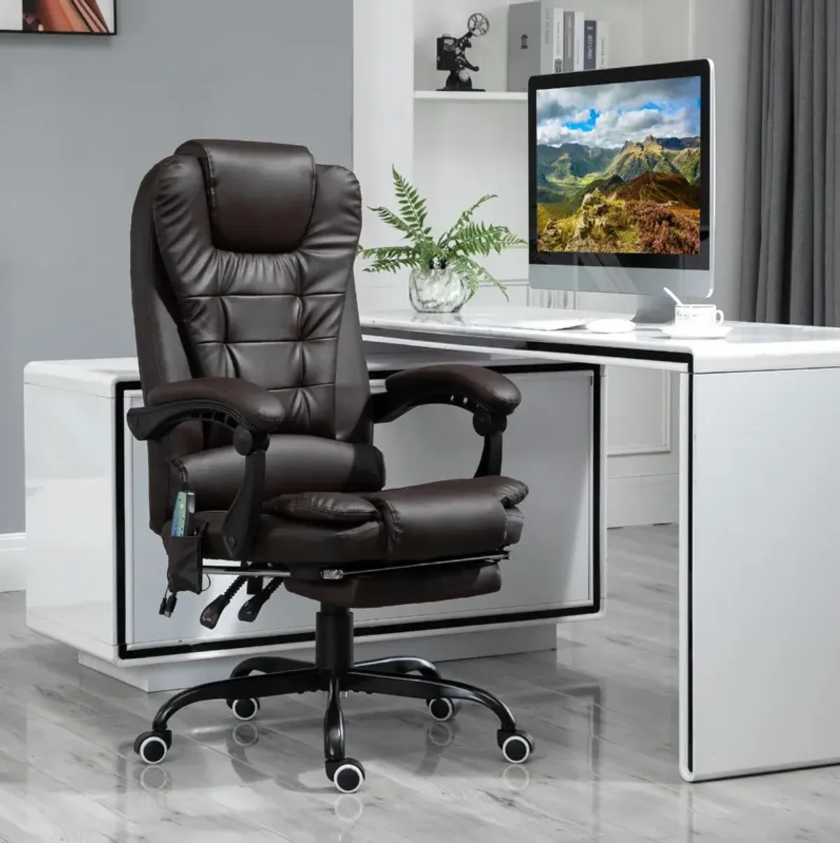 Brown Relaxation Station: Ergonomic Vibrating Massage Office Chair