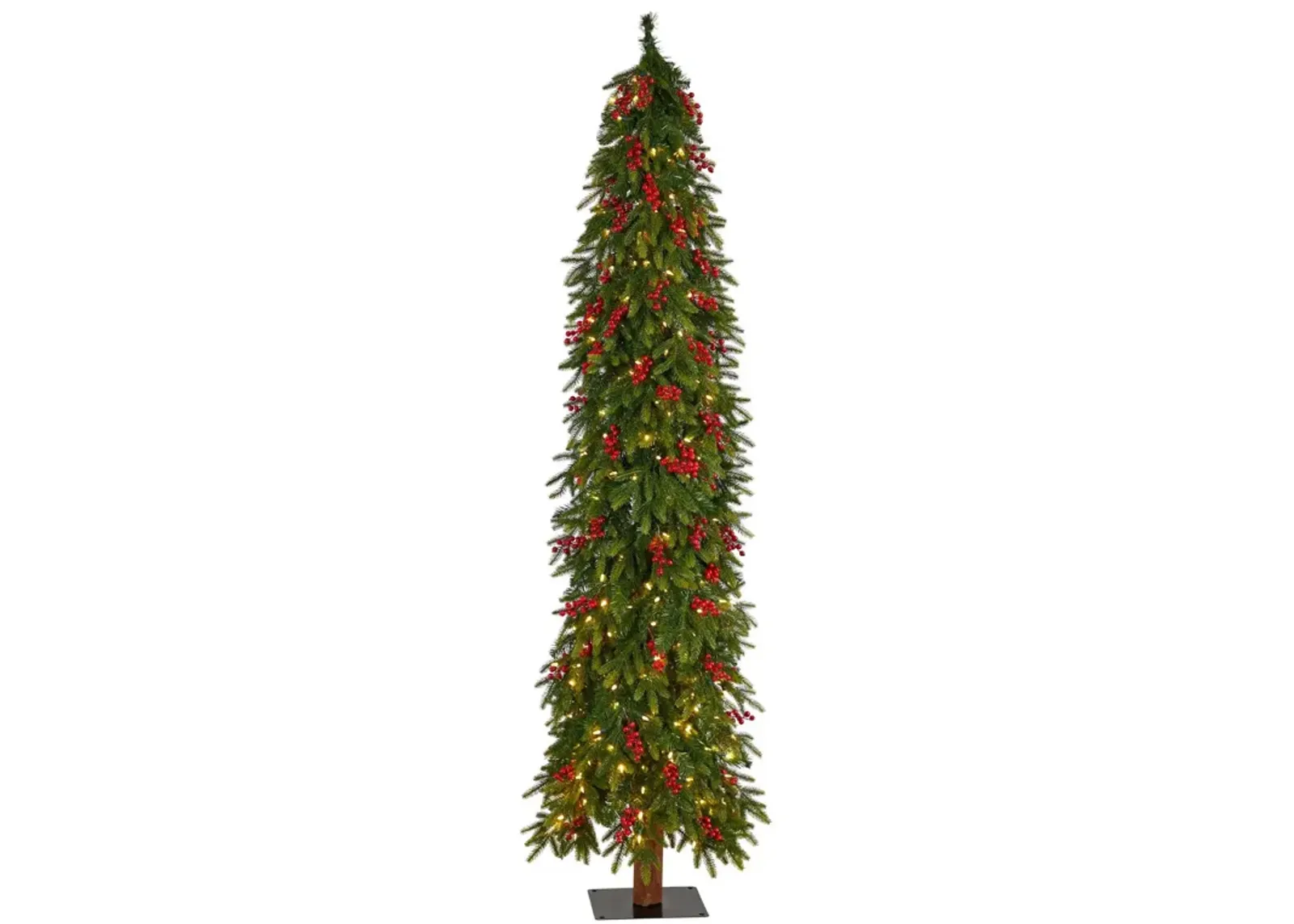 Nearly Natural 7-ft Victoria Fir Artificial Christmas Tree with 300 Multi-Color (Multifunction) LED Lights, Berries and 565 Bendable Branches