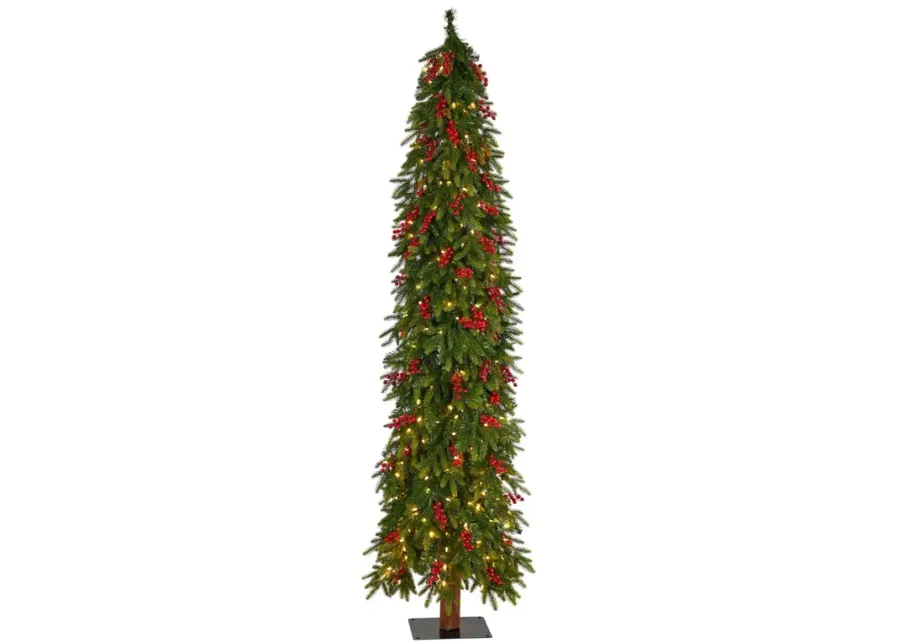 Nearly Natural 7-ft Victoria Fir Artificial Christmas Tree with 300 Multi-Color (Multifunction) LED Lights, Berries and 565 Bendable Branches