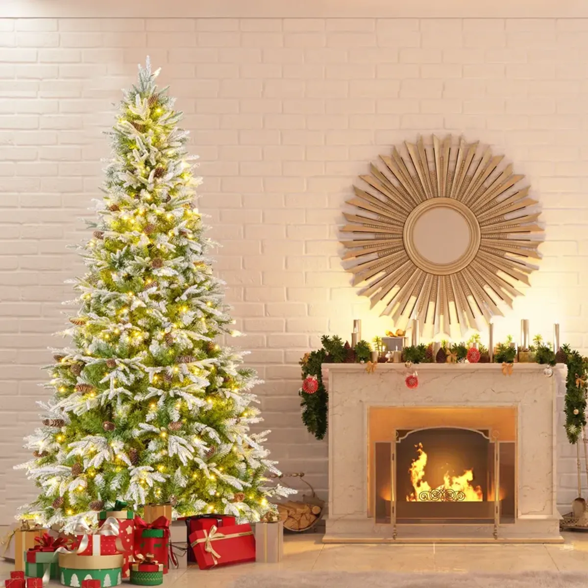 Pre-Lit Artificial Christmas Tree with Tips and  LED Lights