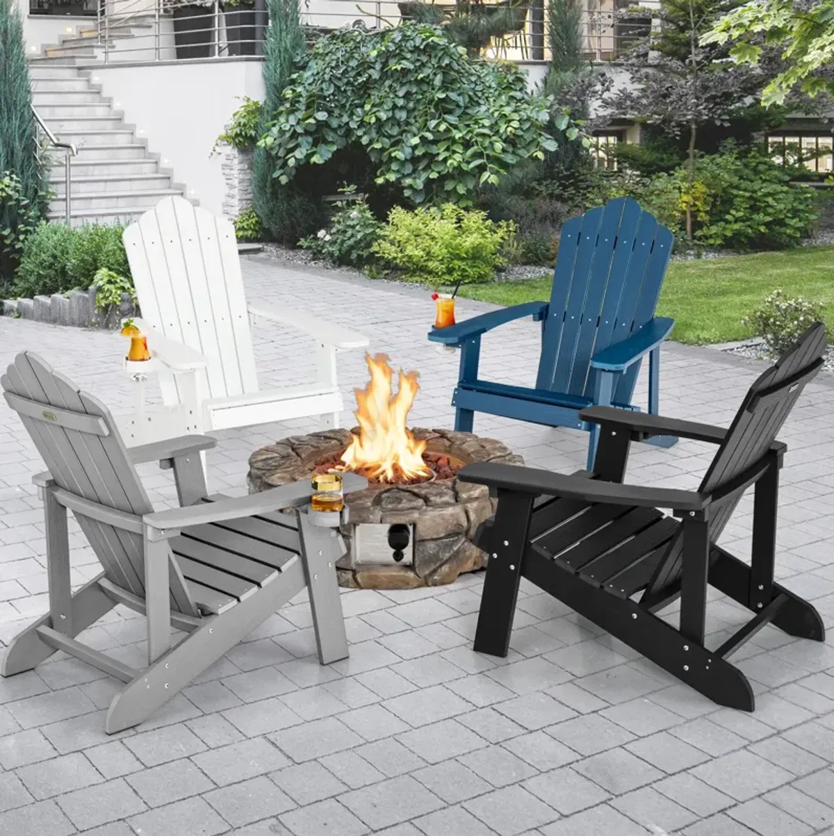 Weather Resistant HIPS Outdoor Adirondack Chair with Cup Holder