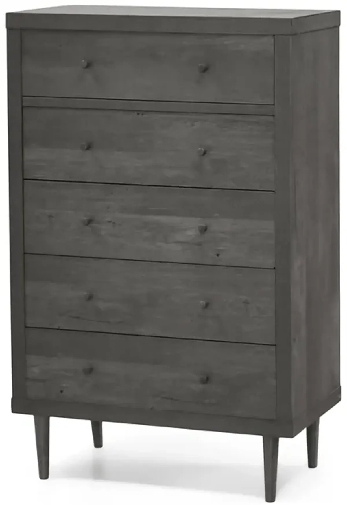 Minie Tall Dresser Chest, 5 Drawers, Rubberwood Legs, Modern Gray - Benzara