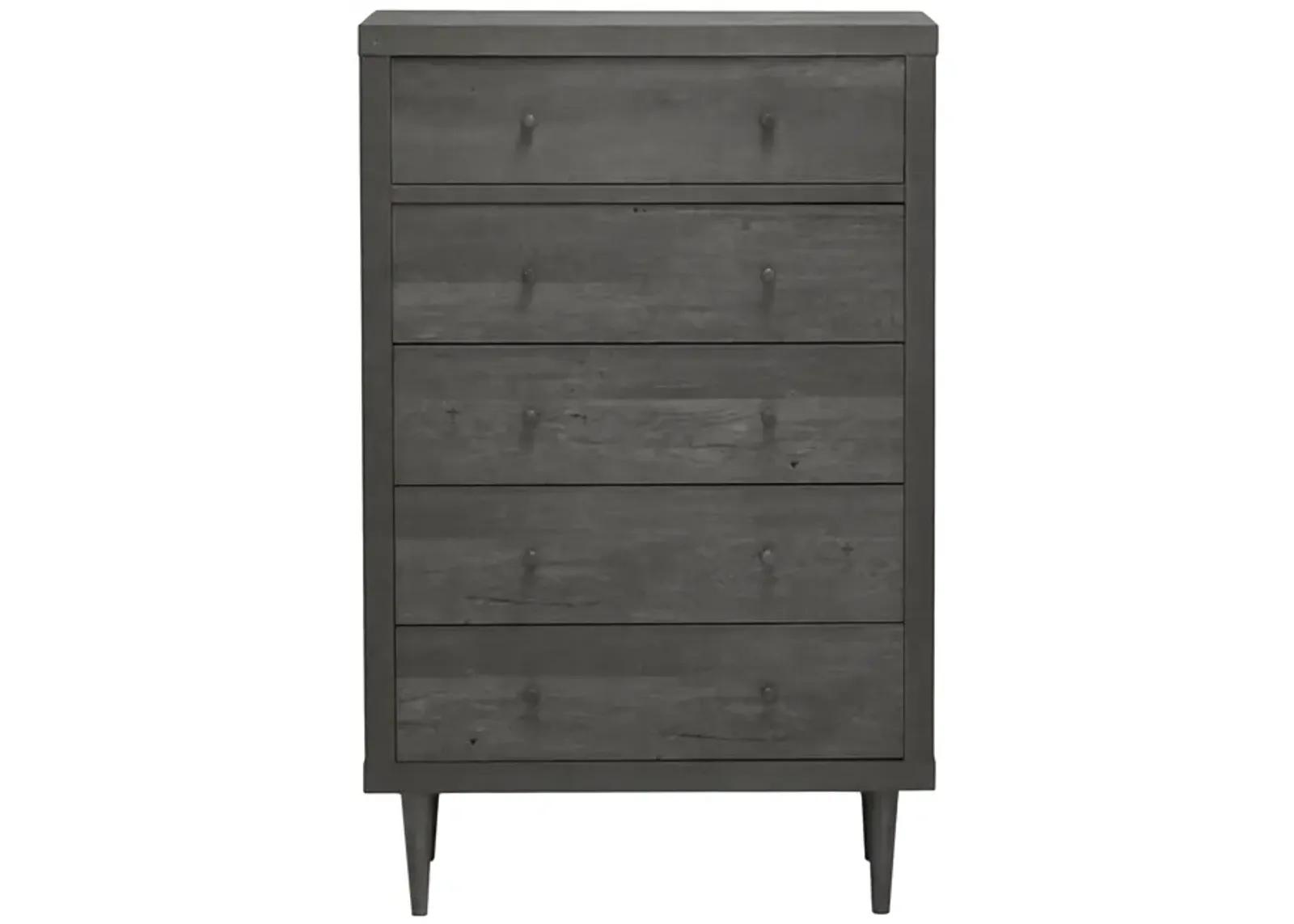 Minie Tall Dresser Chest, 5 Drawers, Rubberwood Legs, Modern Gray - Benzara