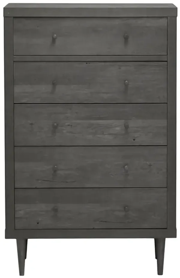 Minie Tall Dresser Chest, 5 Drawers, Rubberwood Legs, Modern Gray