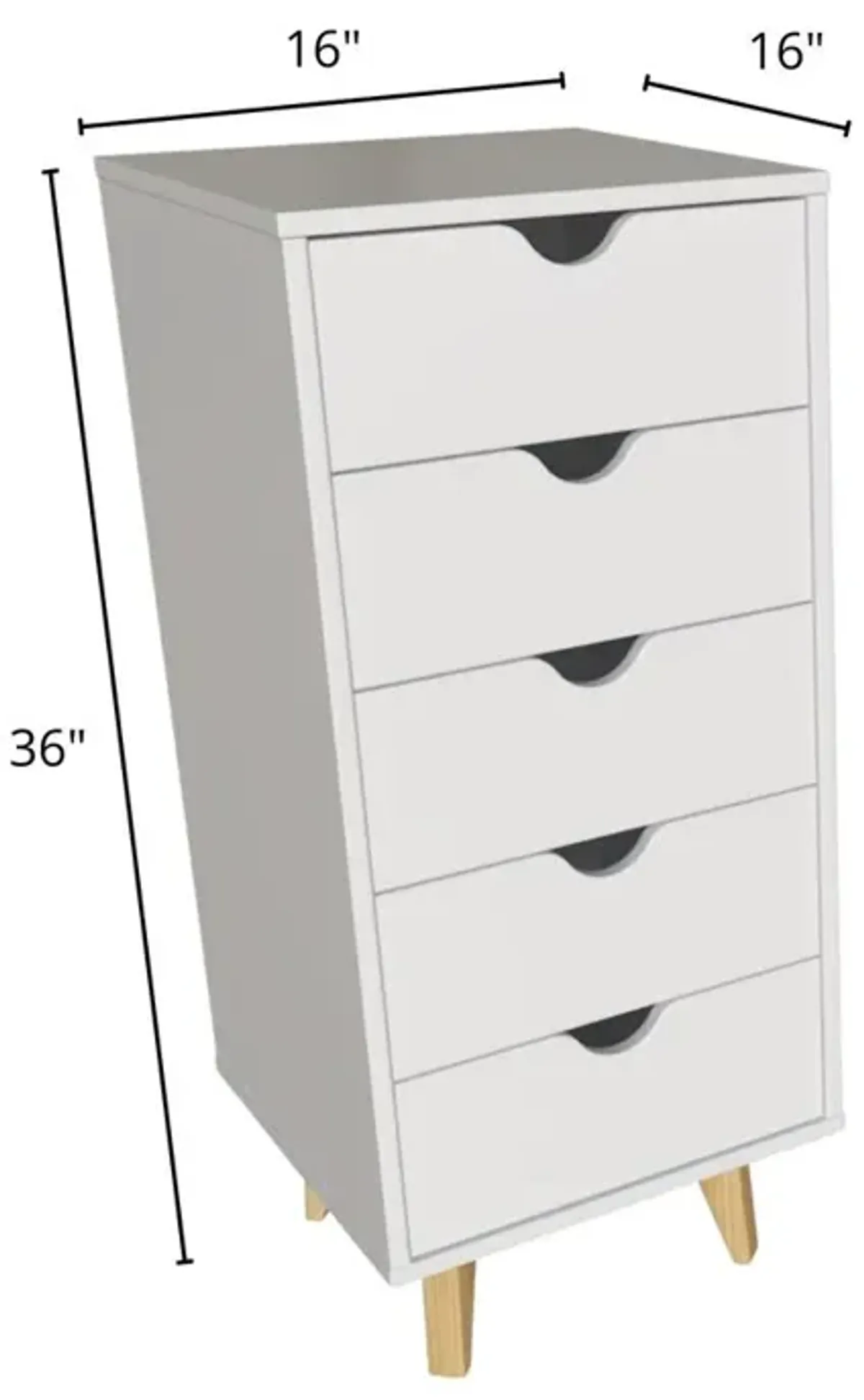 Falkk Furniture Tall 5- Drawer Dresser for Bedroom – Modern Chest of Drawers – White