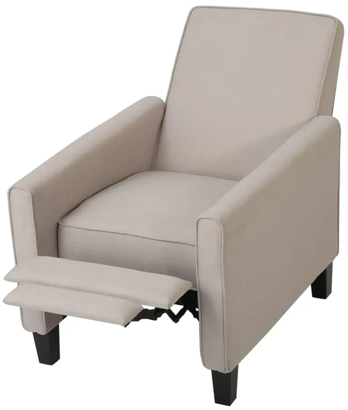 Zuca Pushback Recliner Chair, Black Wood, Premium Padded Beige Polyester - Benzara