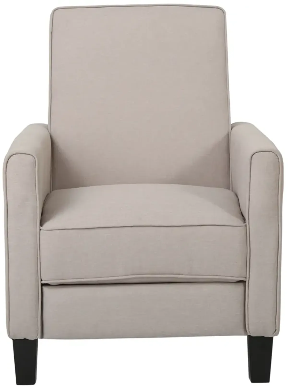 Zuca Pushback Recliner Chair, Black Wood, Premium Padded Beige Polyester - Benzara