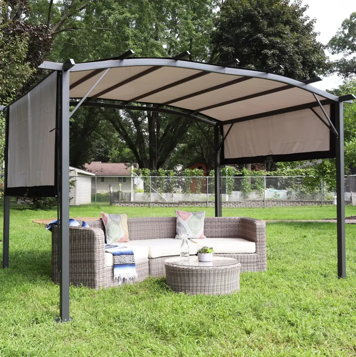 Sunnydaze 9 ft x 12 ft Polyester Retractable Pergola Canopy Shade