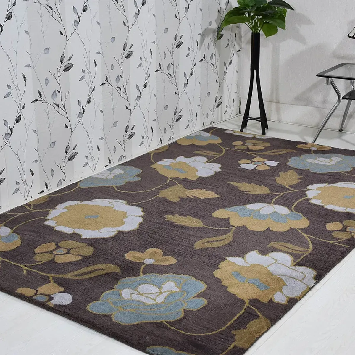 RUGSOTIC CARPETS HAND TUFTED WOOL ECO-FRIENDLY AREA RUGS  - 5'x8', Rectangle Shape, Brown, Floral Modern Design, High Pile Thick Handmade Anti Skid Area Rugs for Living Room, Bed Room (K00518)
