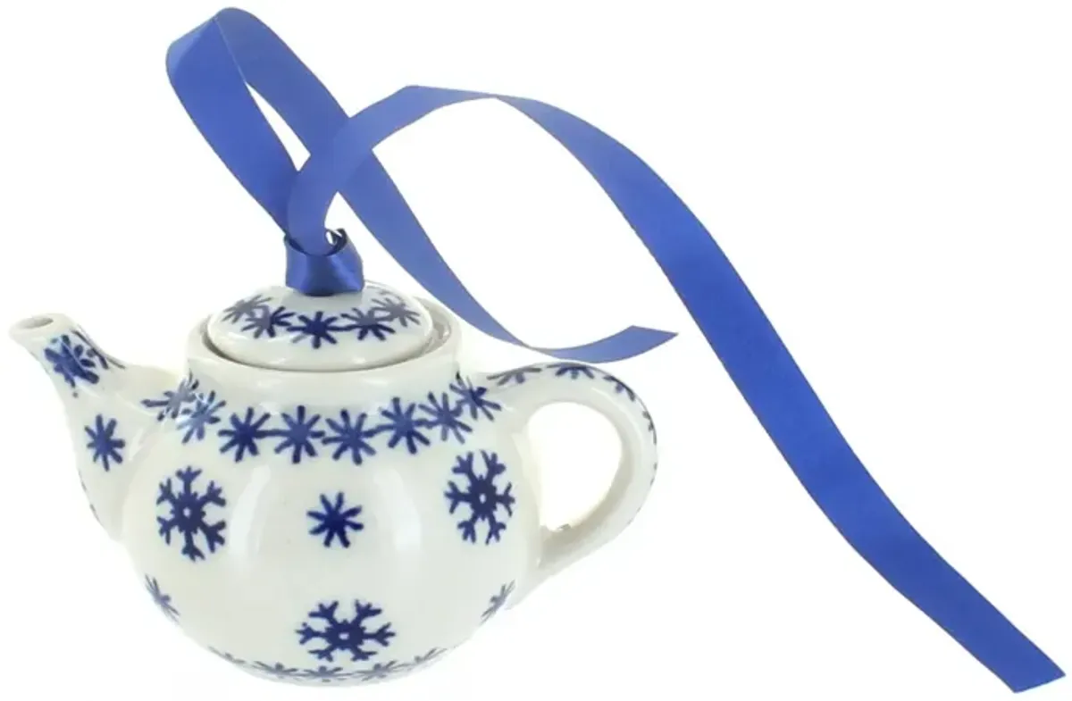 Blue Rose Polish Pottery Small Dots Teapot Ornament