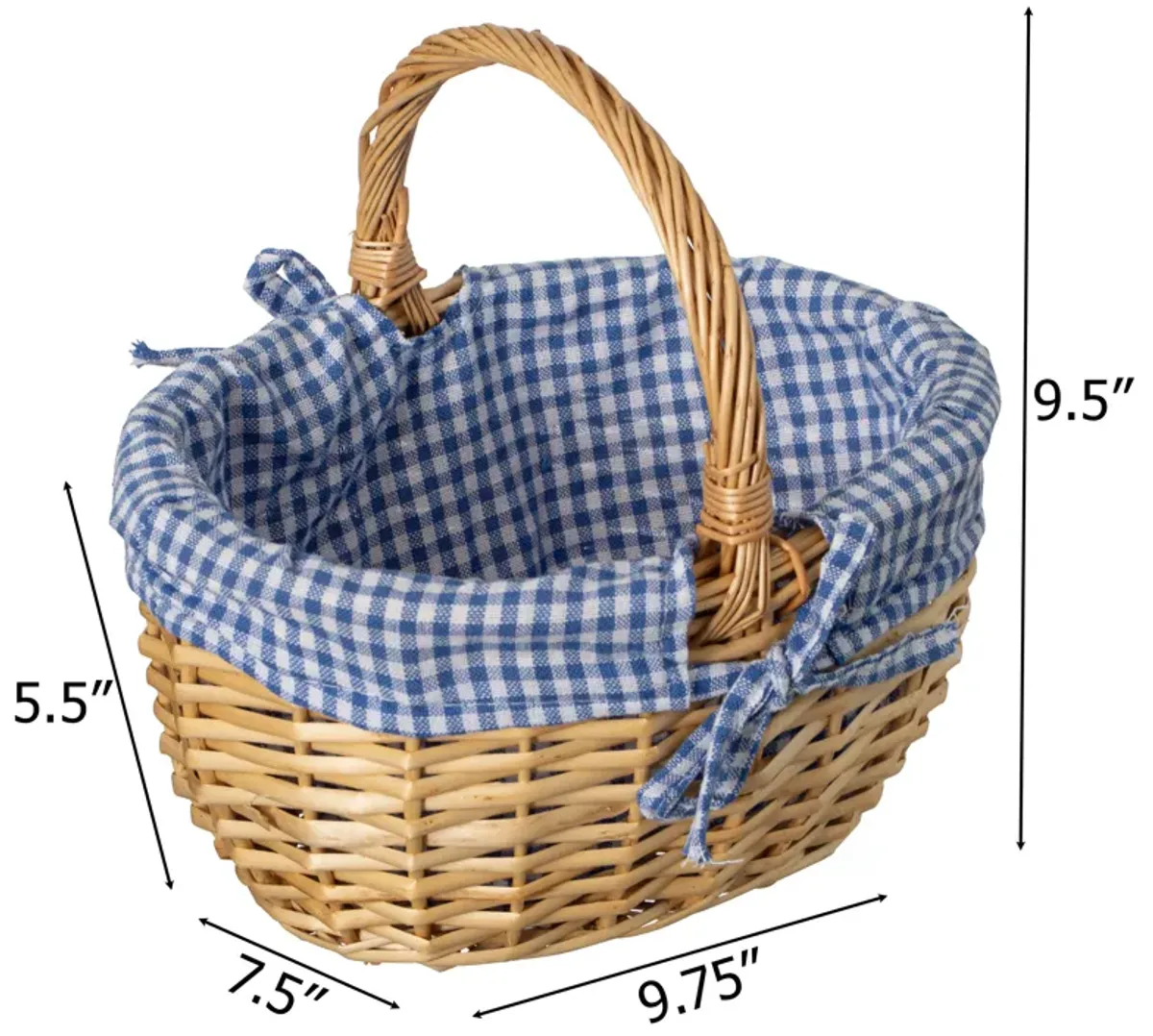 Wickerwise Picnic Basket with Handle and Washable Plaid Liner - Ideal for Outdoor Adventures, Photoshoots, and Home Décor - Perfect Gift Basket for Weddings and Holidays like Halloween, S