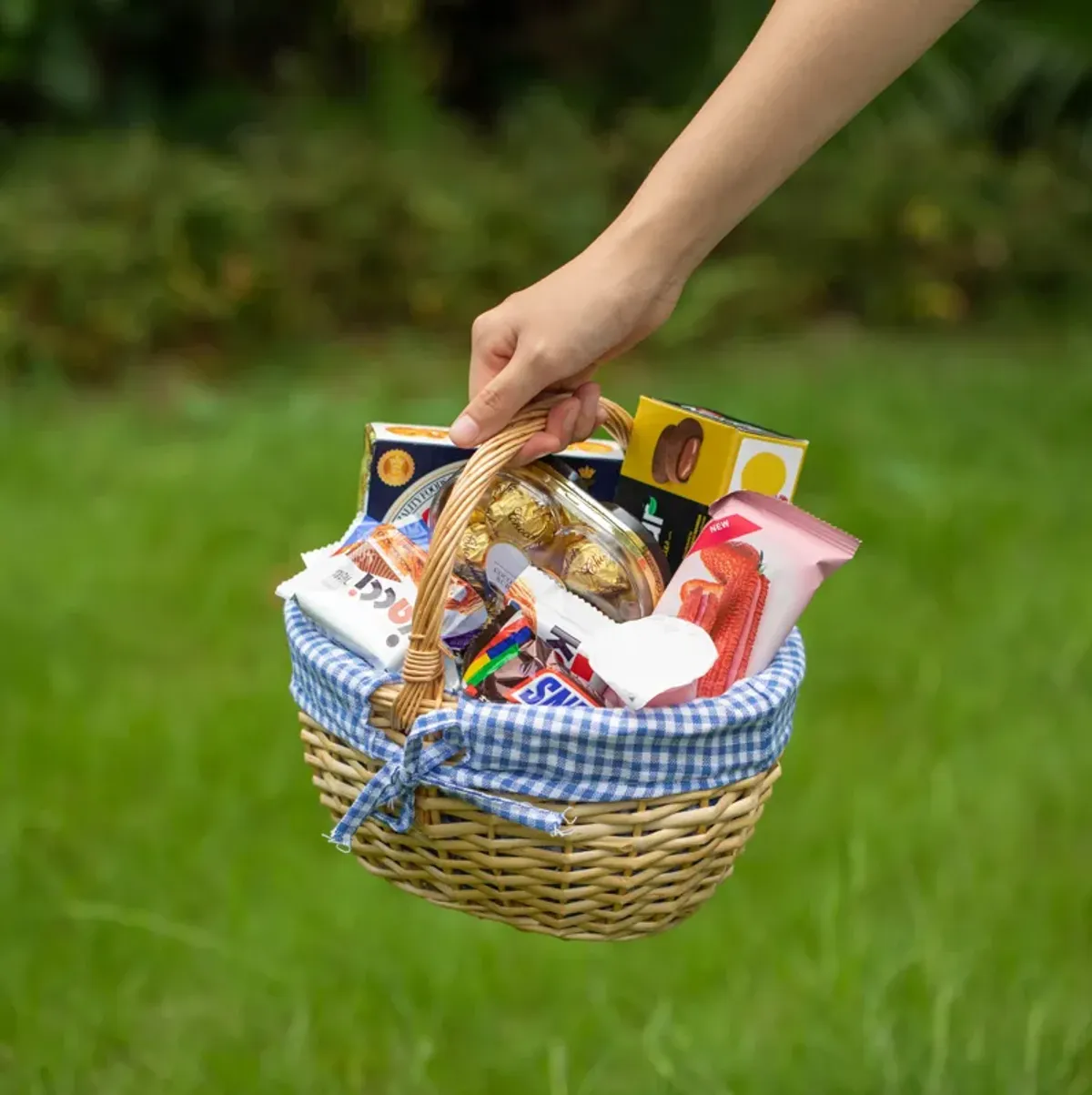 Wickerwise Picnic Basket with Handle and Washable Plaid Liner - Ideal for Outdoor Adventures, Photoshoots, and Home Décor - Perfect Gift Basket for Weddings and Holidays like Halloween, S