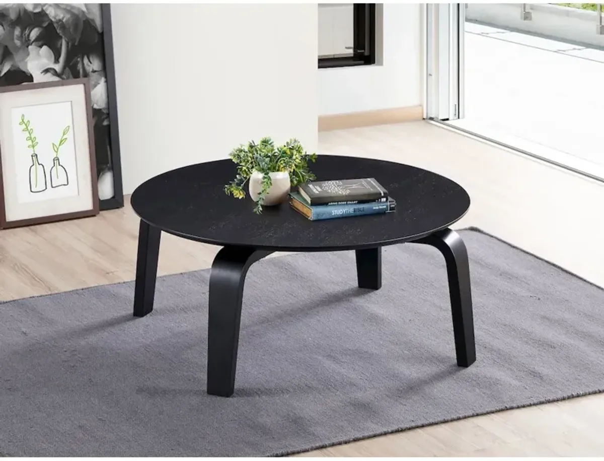 Omax Decor Mod Round Shape Mid-Century Wood Coffee Table in Black