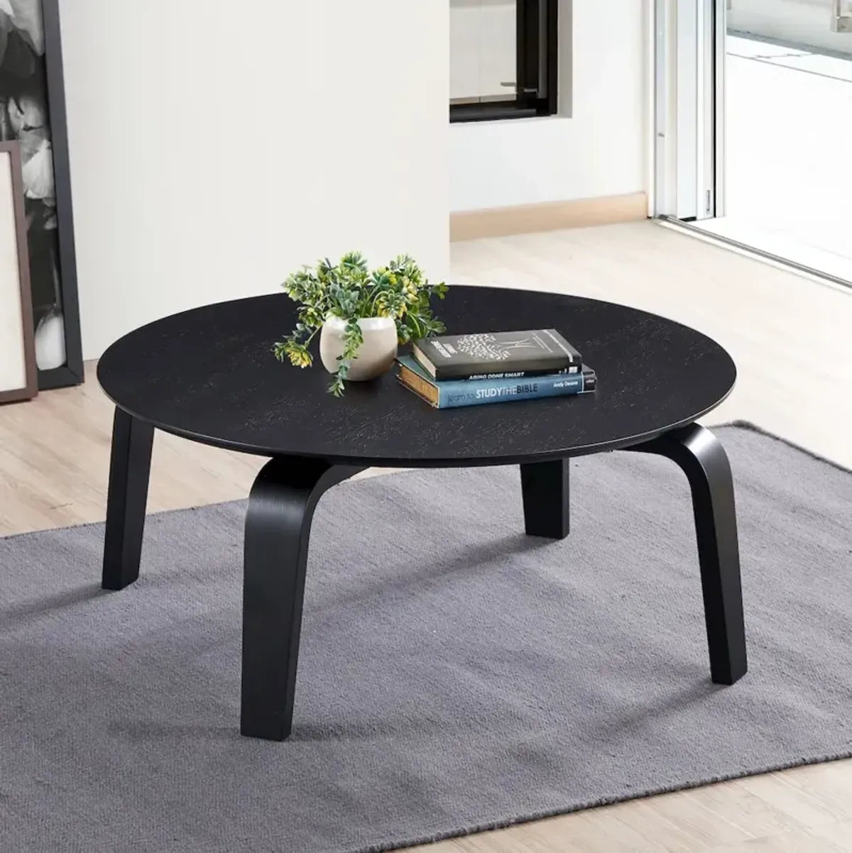 Omax Decor Mod Round Shape Mid-Century Wood Coffee Table in Black