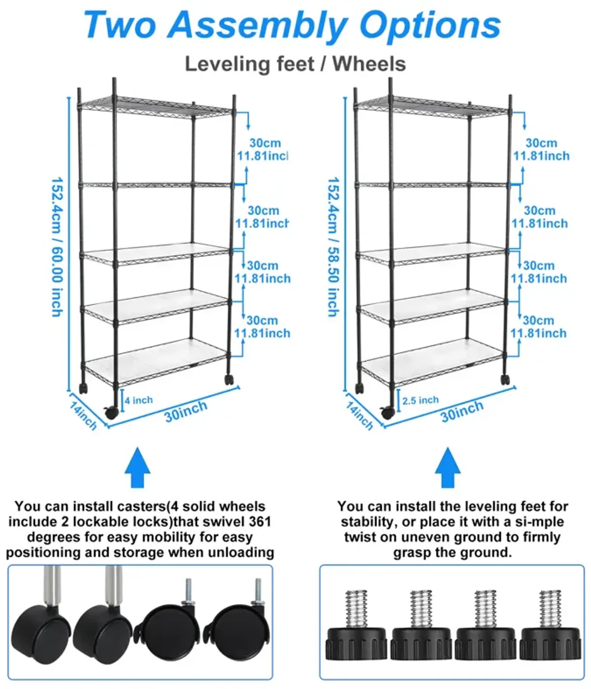 5 Tier Shelf Wire Shelving Unit, NSF Heavy Duty Wire Shelf Metal Large Storage Shelves Height Adjustable Utility for Garage Kitchen Office Commercial Shelving Steel Layer Shelf - White