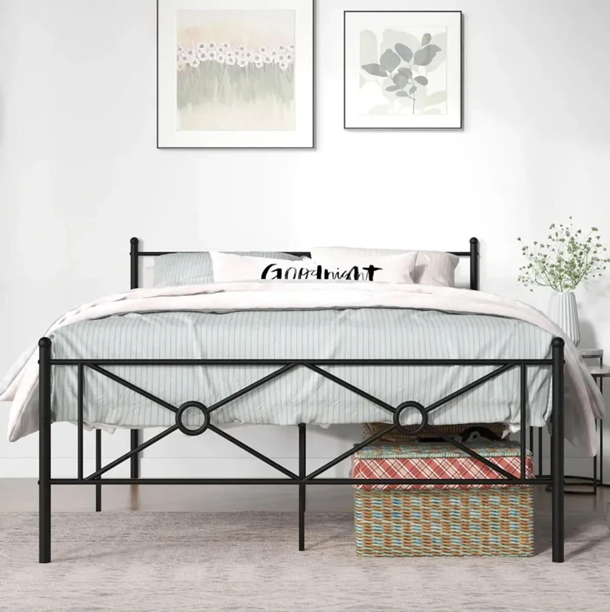 Metal Platform Bed Frame with Headboard and Footboard