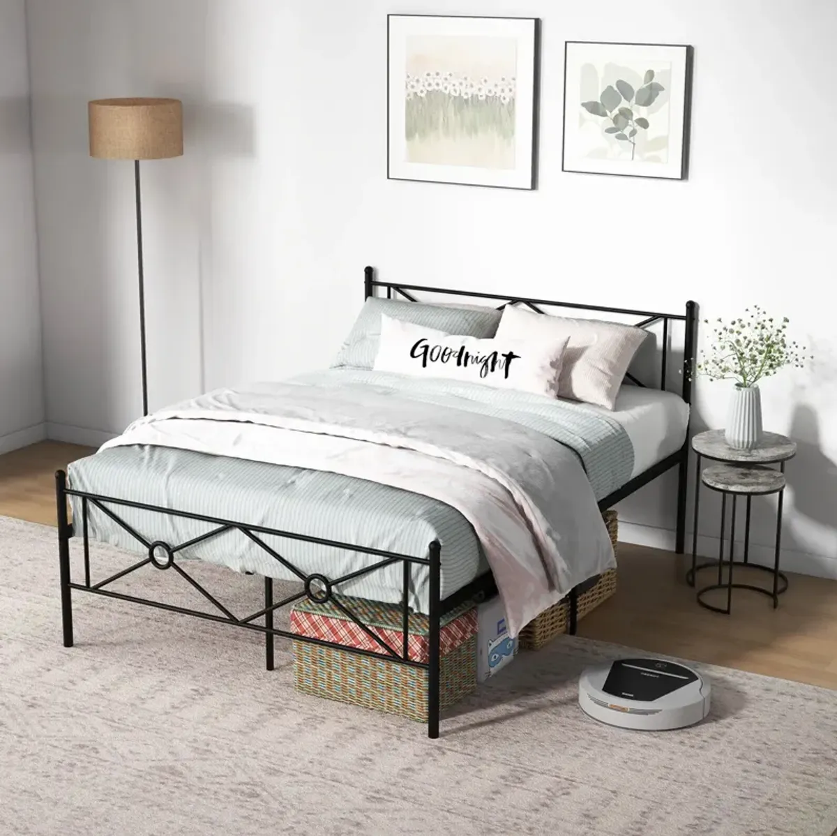 Metal Platform Bed Frame with Headboard and Footboard