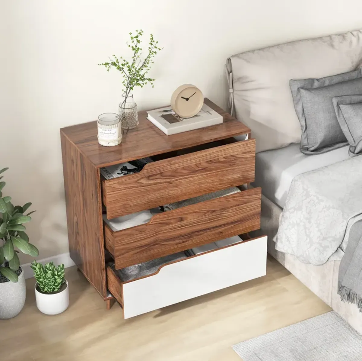 Rustic Farmhouse Wooden Storage Dresser for Bedroom Living Room-Brown