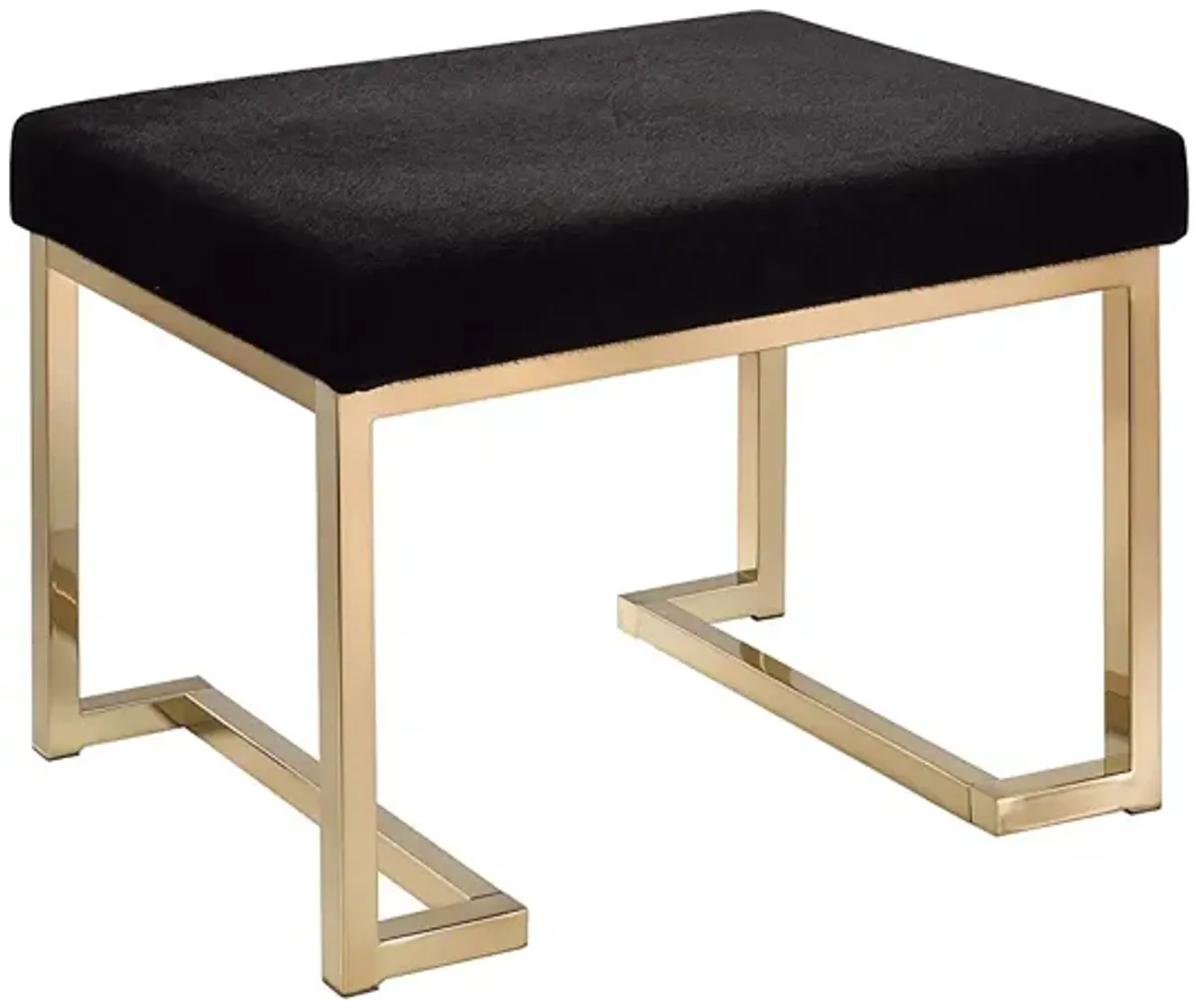 Casafoyer Chic Black Padded Ottoman with Champagne Metal Base - Boice Collection